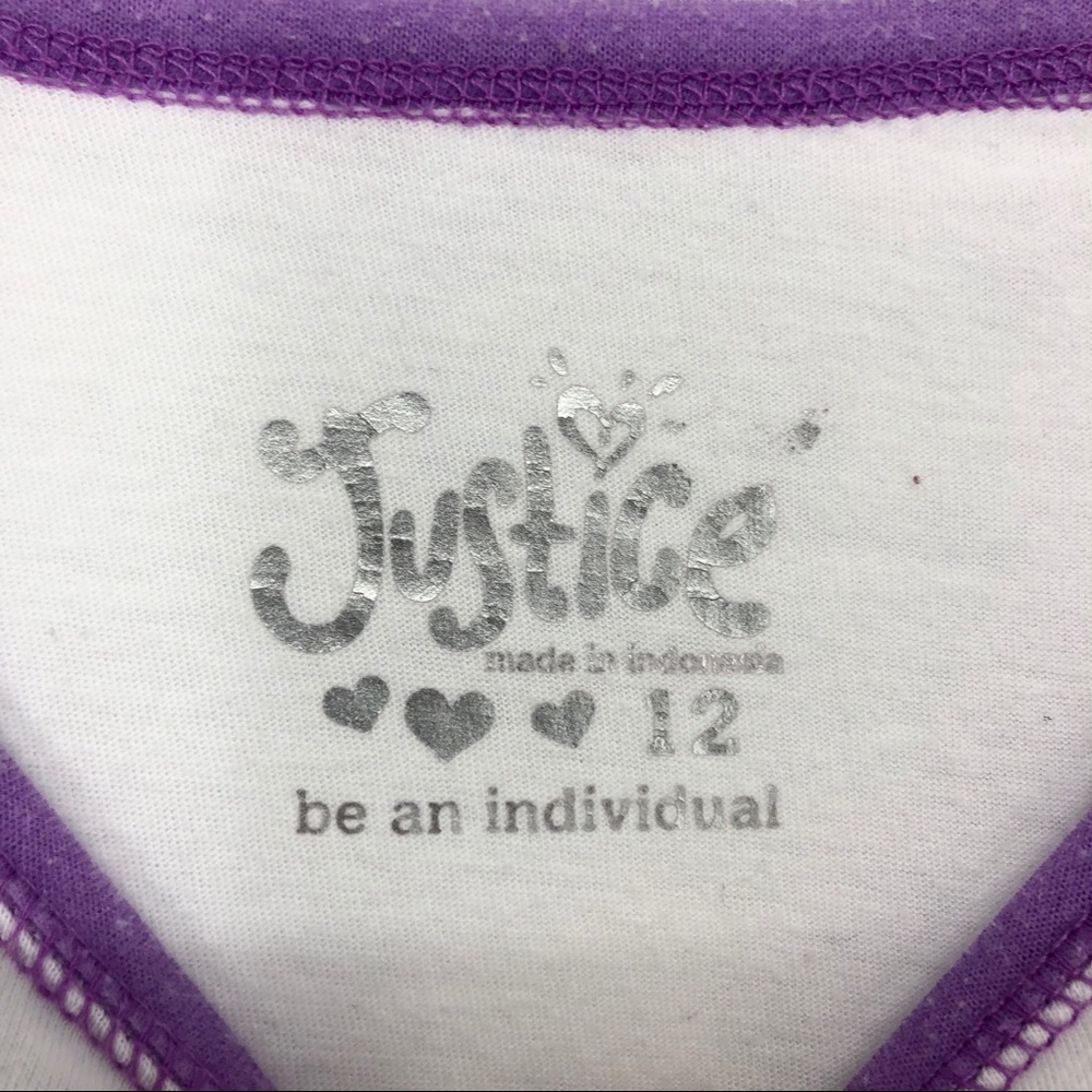 Justice Girls 12 Purple & White Dog Baseball Tee - Picture 3 of 5